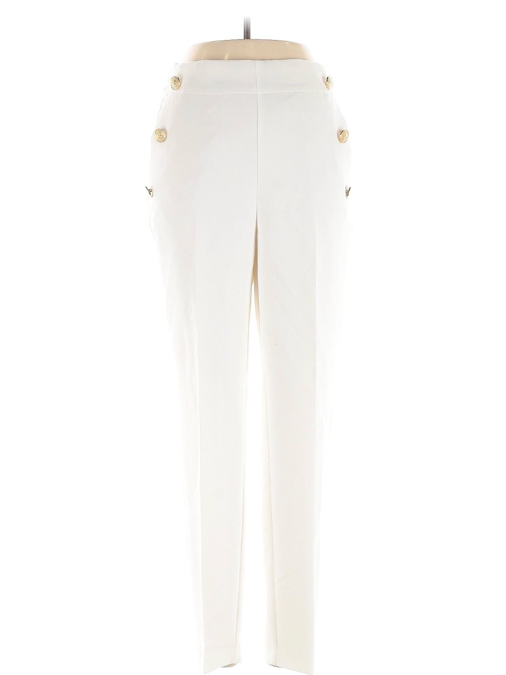 Zara White High-Waist Trousers with Gold Button Detail